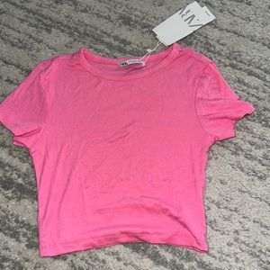 Zara NWT Cropped Pink T Shirt